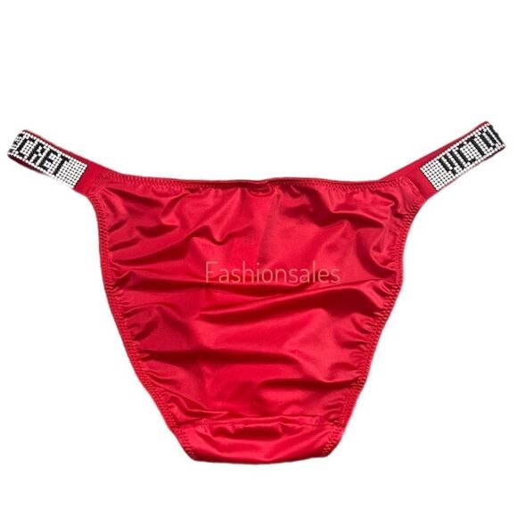 Victorias Secret Bombshell Shine Rhinestones Strap String Bikini panty Red Small - Picture 8 of 8